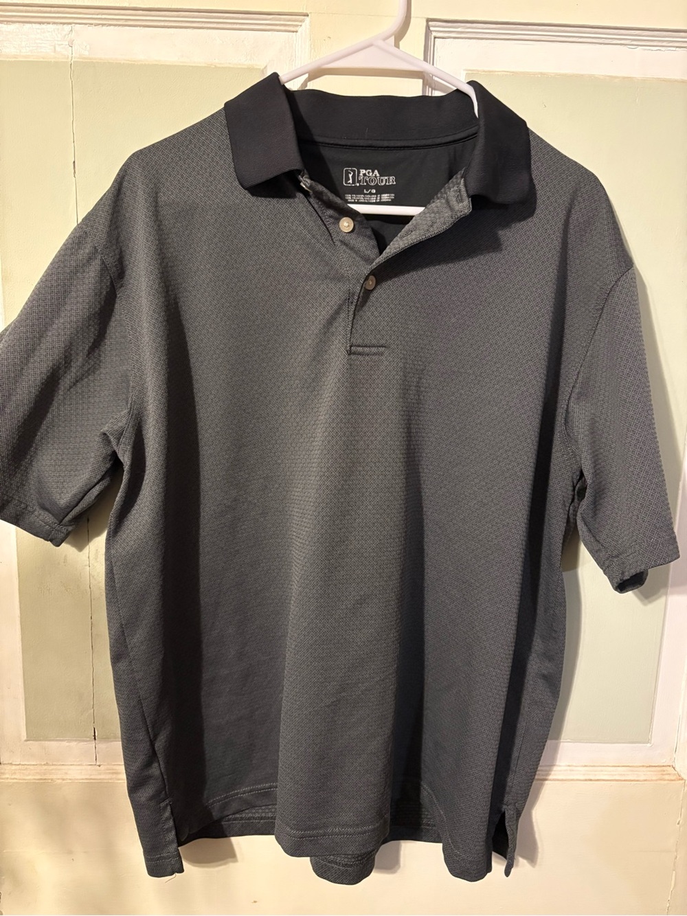 PGA TOUR Men's Charcoal Polo with Black Collar